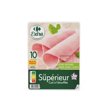 Jambon sup?rieur sans couenne cuit ? l'?touff?e 10 tranches