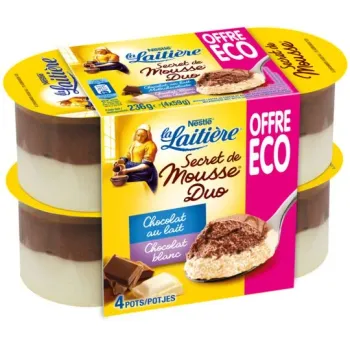Comparez Desserts mousse chocolat lait et blanc La Laiti?re