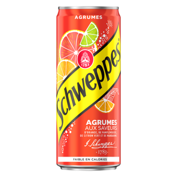 Schweppes agrumes aux saveurs d'orange,????de pamplemousse, de citron vert & de mandarine
