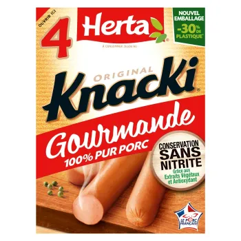 HERTA KNACKI Gourmande Saucisses Porc x4 - 280g