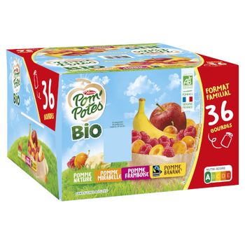 POM'POTES Compotes BIO Pomme, P. Frb, P. Mir, P. Ban 36x90g Format Familial
