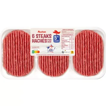 6 steak hach?s Pur b?uf 5% 600g