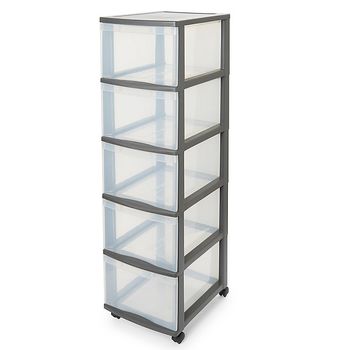 Tour en plastique 5 tiroirs Kontor gris