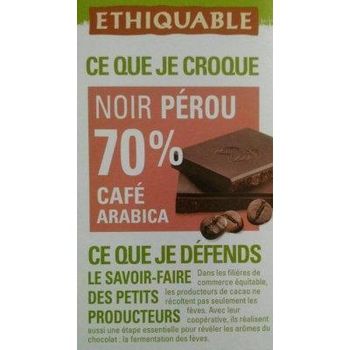 Chocolat bio noir P?rou 70% caf? Arabica
